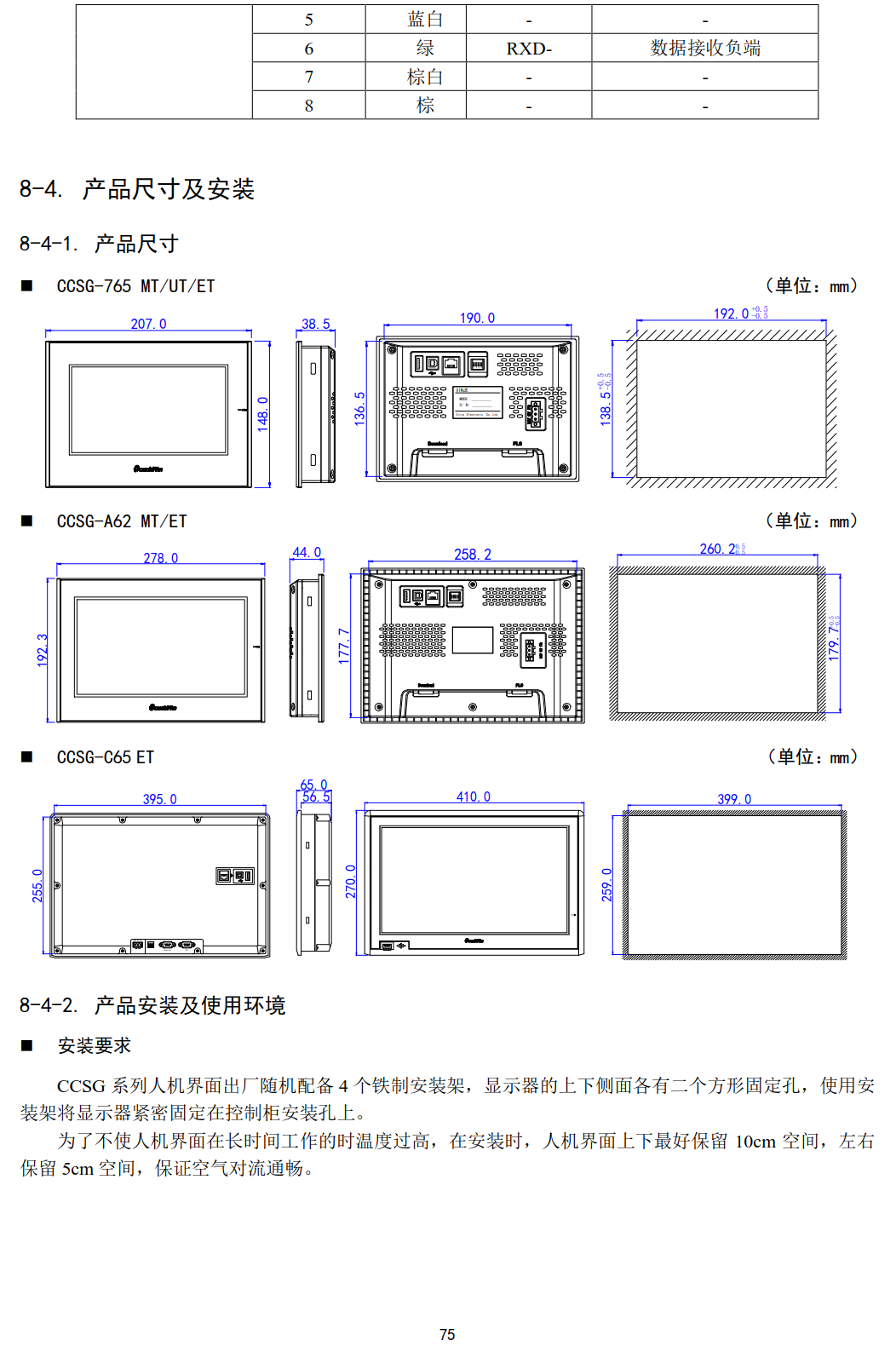 CCSG-MT/UT/ET通用型觸摸屏尺寸